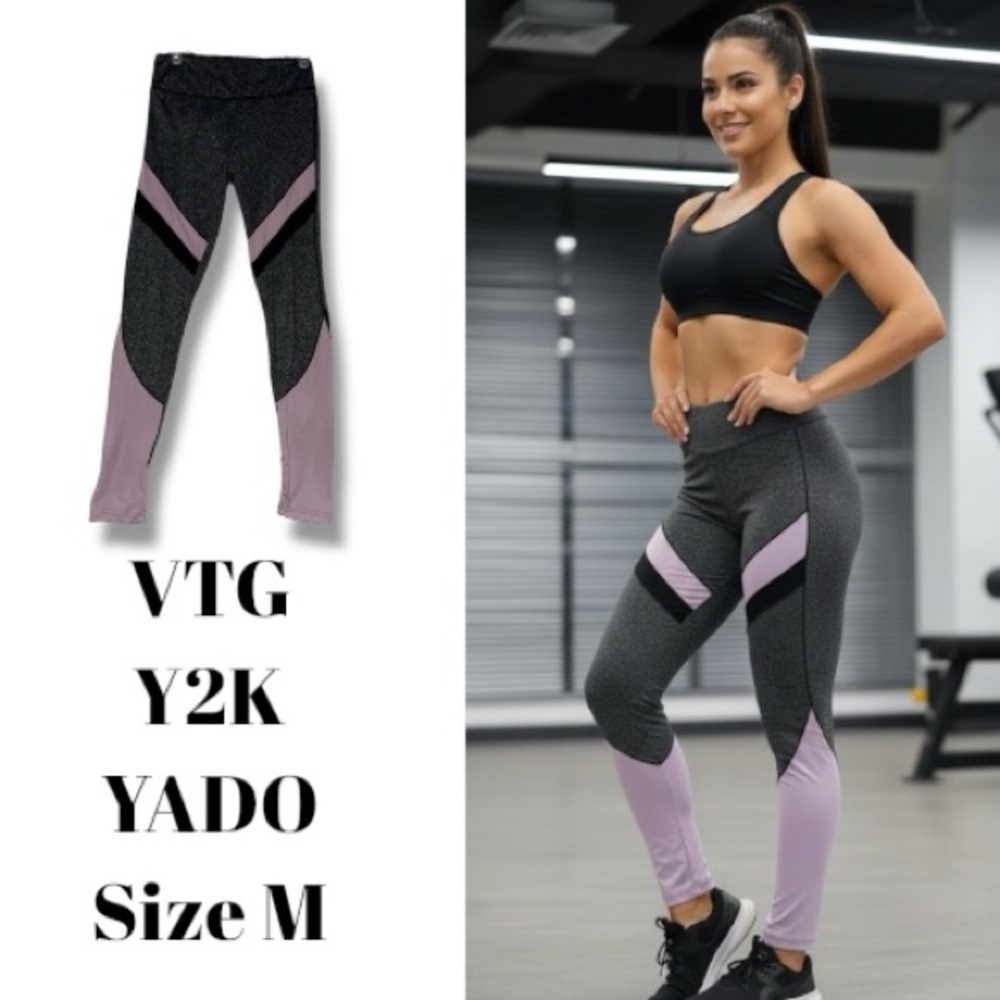 Yado Leggings Vintage Y2K Gray/Pink/Black ColorBlock Yoga Fitness Activewear M